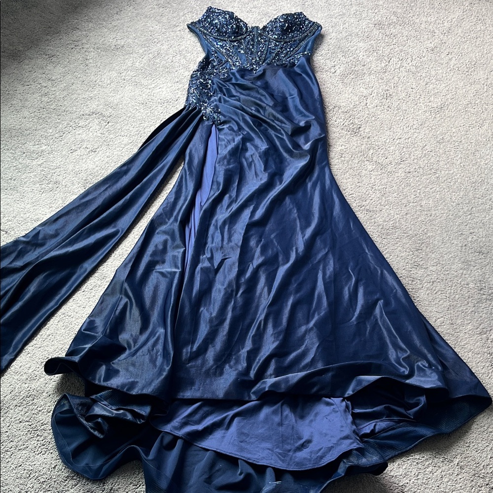 Ladivine Cinderella size 6 Navy strapless sequins mesh corset prom dress CM369 - Picture 7 of 15